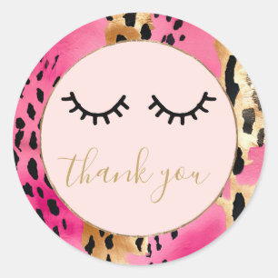 Black Eyelashes Pink Gold Leopard Vielen Dank Runder Aufkleber
