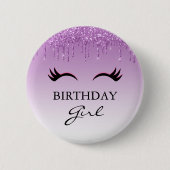 Black Eyelashes und Lila Glitzer Birthday Girl Button (Vorderseite)