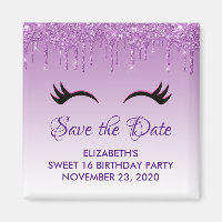 Black Eyelashes und Lila Glitzer Save the Date