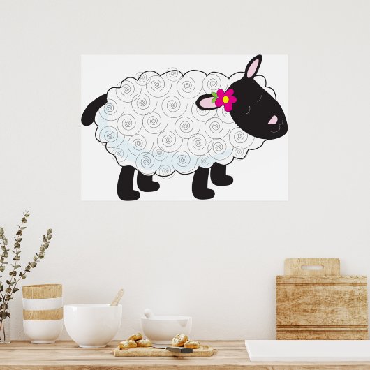 Black Faced Sheep With White Wool Poster (Küche)