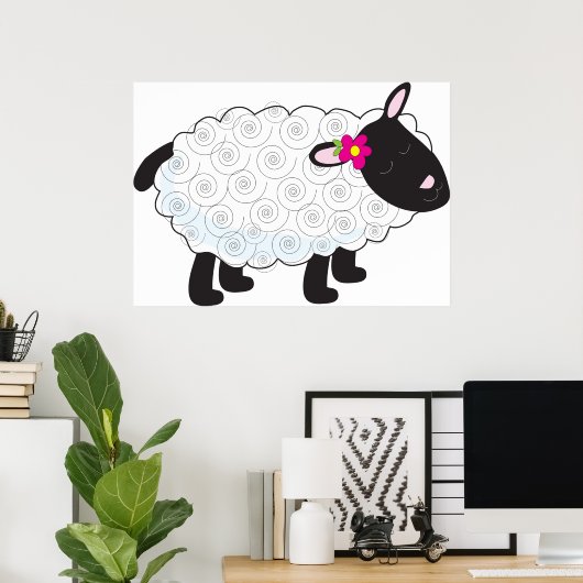 Black Faced Sheep With White Wool Poster (Heimbüro)