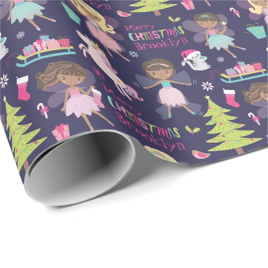 Black Fairy Christmas Personalisiert Geschenkpapier (Rolleneckpunkt)