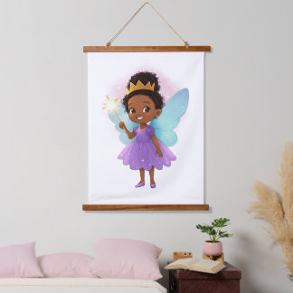 Black Fairy Girl Hanging Wandteppich Mit Holzrahmen
