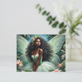 Black Fairy In Green and Peach Botanical Postkarte (Stehend Vorderseite)