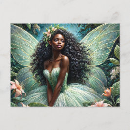 Black Fairy In Green and Peach Botanical Postkarte