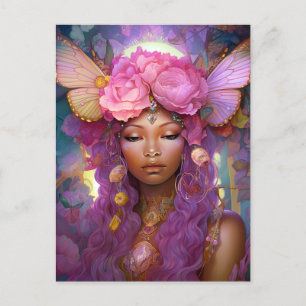 Black Fairy Queen Pink Lila Fantasy Art Postkarte