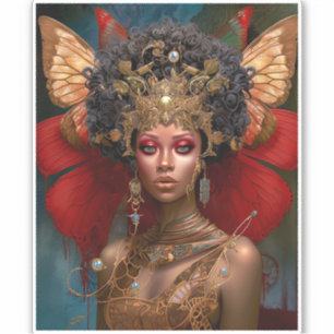 Black Fairy Queen Red Gold Faiasy Fantasy Art Aufkleber