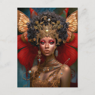Black Fairy Queen Red Gold Faiasy Fantasy Art Postkarte