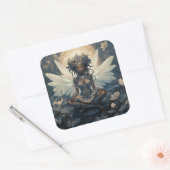 Black Fairy sitzt auf einem Lily Pad Quadratischer Aufkleber (Umschlag)