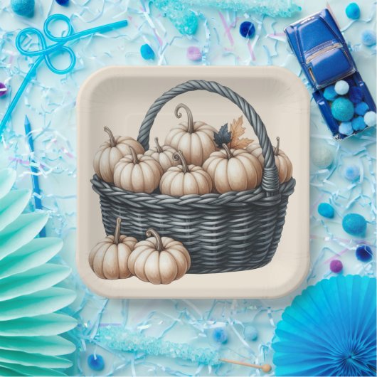 BLACK FALL BASKETS UND CREAM AUTUMN PUMPKINS PAPPTELLER (Party)