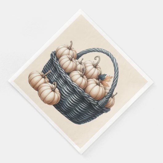 BLACK FALL BASKETS UND CREAM AUTUMN PUMPKINS SERVIETTE (Ecke)