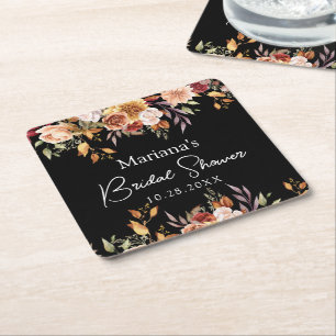Black Fall Floral Brautparty Rechteckiger Pappuntersetzer