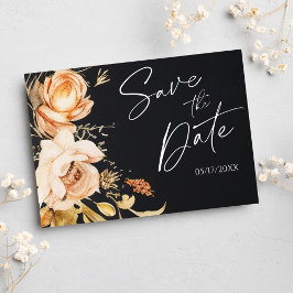 Black Fall Floral Modern Save the Date Ankündigungspostkarte