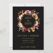 Black Fall Floral Moderne Dunkle Boho Hochzeit Save The Date (Vorderseite)