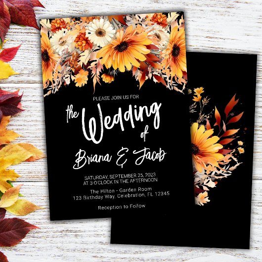 Black Fall Floral Wedding Einladung