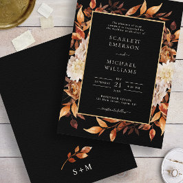 Black Fall Floral Wedding Einladung