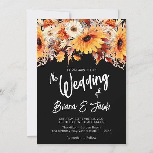 Black Fall Floral Wedding Einladung (Vorderseite)