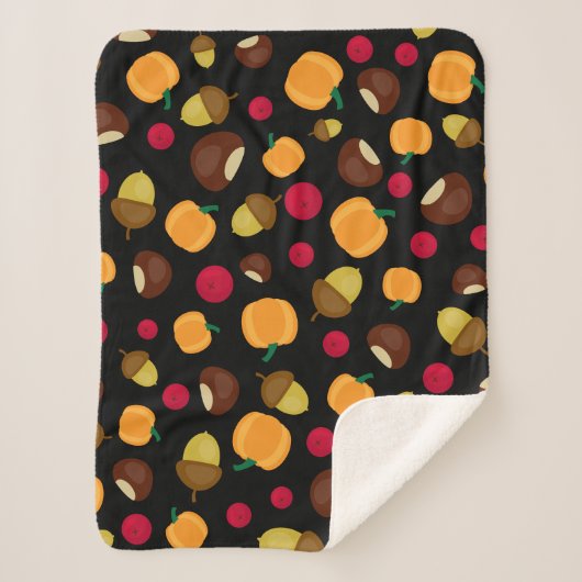 Black Fall Pumpkin Berries Kastanienmuster Sherpadecke (Vorderseite)