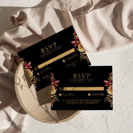 Black Fall Terracotta Floral Boho Chic Hochzeit RSVP Karte