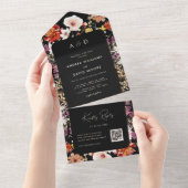 Black Fall Wildblumen Botanischer QR Code Hochzeit All In One Einladung (Abreißen)