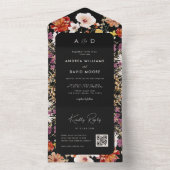 Black Fall Wildblumen Botanischer QR Code Hochzeit All In One Einladung (Innen Boden)