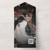 Black Fall Wildblumen QR Code Foto Dunkle Hochzeit All In One Einladung (Innen Boden)