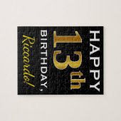 Black, Falsch Gold 13th Birthday + Custom Name Puzzle (Horizontal)
