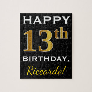 Black, Falsch Gold 13th Birthday + Custom Name Puzzle