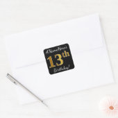 Black, Falsch Gold 13th Birthday + Custom Name Quadratischer Aufkleber (Umschlag)
