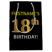 Black, Falsch Gold 18th Birthday + Custom Name Mittlere Geschenktüte (Vorderseite)