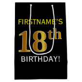 Black, Falsch Gold 18th Birthday + Custom Name Mittlere Geschenktüte (Rückseite)