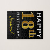 Black, Falsch Gold 18th Birthday + Custom Name Puzzle (Horizontal)