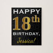 Black, Falsch Gold 18th Birthday + Custom Name Puzzle (Vertikal)