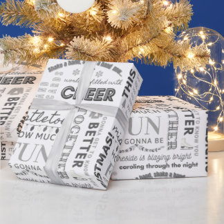 Black Family Christmas Typography Wrapping Paper Geschenkpapier