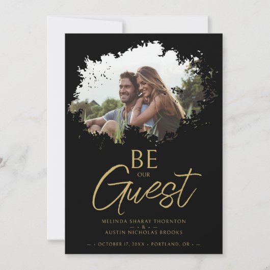 Black Fancy Brushstroke Grunge Splatter Photo Save The Date (Vorderseite)