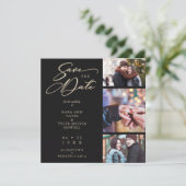 Black Fancy Collage 3 Photos Couple Wedding Save The Date (Stehend Vorderseite)