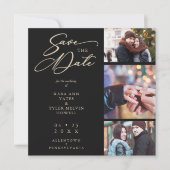 Black Fancy Collage 3 Photos Couple Wedding Save The Date (Vorderseite)
