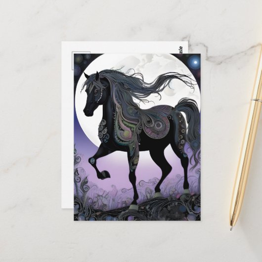 Black Fantasy Horse Postkarte (Vorderseite/Rückseite Beispiel)