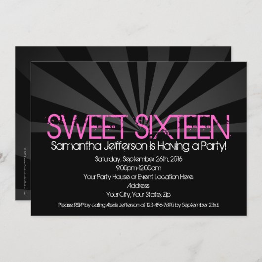 Black Fashion Spotlight Sweet 16 Party Einladungen (Vorne/Hinten)