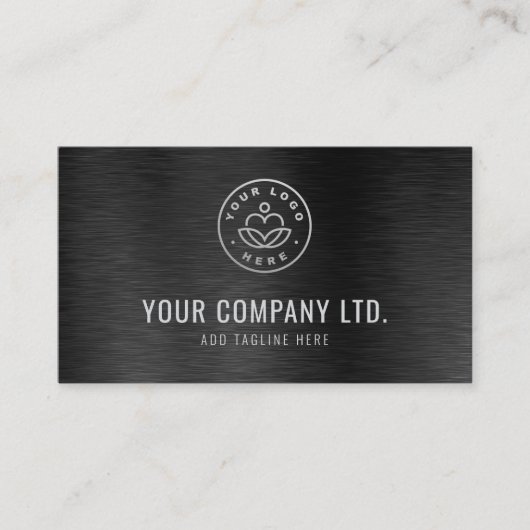 Black Faux Brushed Steel Professional QR Code Visitenkarte (Vorderseite)