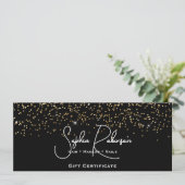 Black & Faux Gold Glitter Gift Certificate Card Einladung (Stehend Vorderseite)