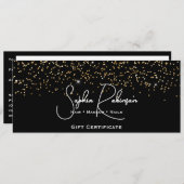 Black & Faux Gold Glitter Gift Certificate Card Einladung (Vorne/Hinten)