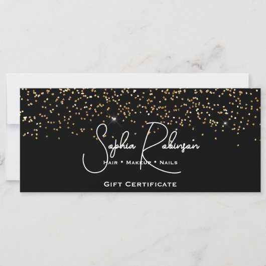 Black & Faux Gold Glitter Gift Certificate Card Einladung (Vorderseite)