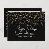 Black & Faux Gold Glitter Gift Certificate Card Einladung (Vorne/Hinten)