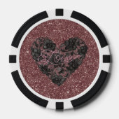 Black Faux Lace Heart Floral Pokerchips (Vorderseite)