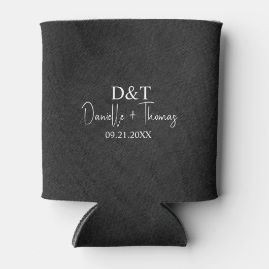 Black Faux Linen Texture Custom White Typography Dosenkühler (Vorderseite)