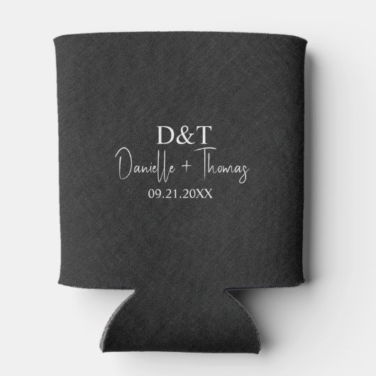 Black Faux Linen Texture Custom White Typography Dosenkühler (Rückseite)