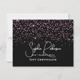 Black & Faux Pink Glitter Gift Certificate Card Einladung