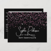 Black & Faux Pink Glitter Gift Certificate Card Einladung (Vorne/Hinten)