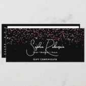 Black & Faux Pink Glitter Gift Certificate Card Einladung (Vorne/Hinten)